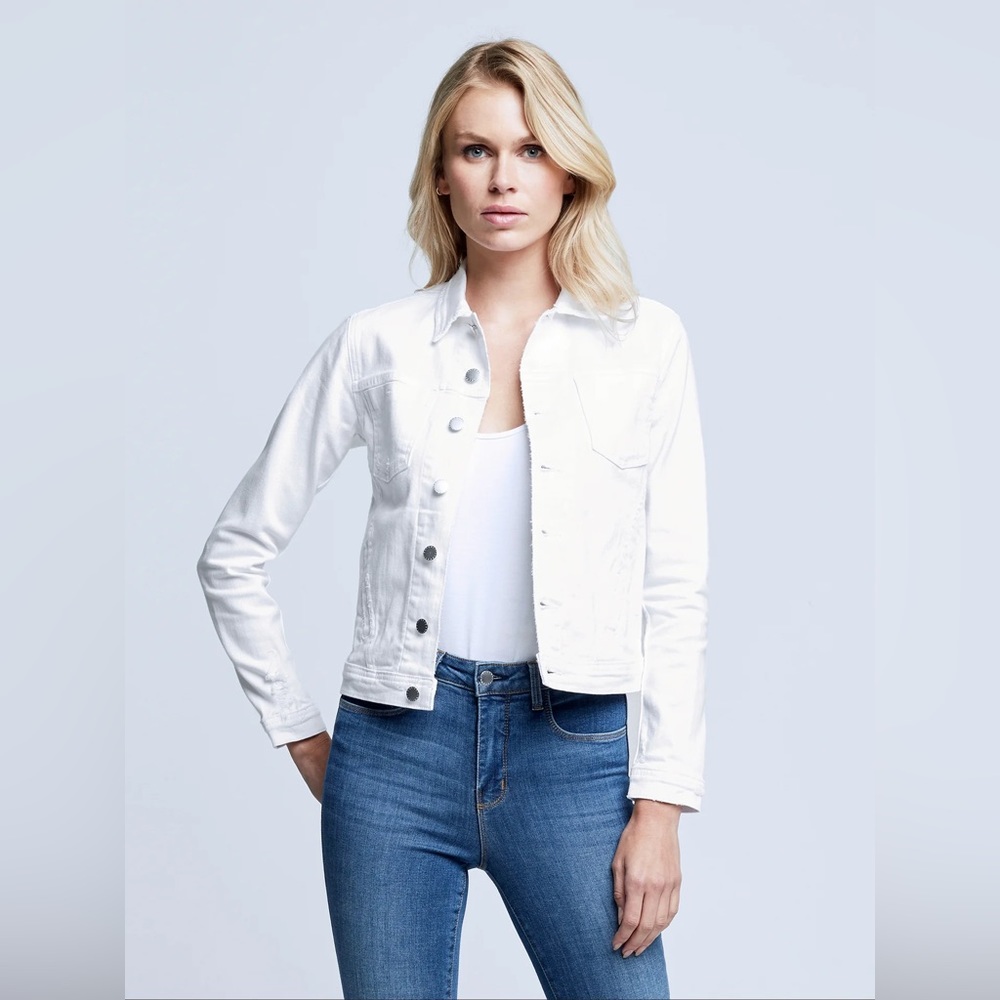 L’Agence Celine Jean Jacket White Distressed S NWOT